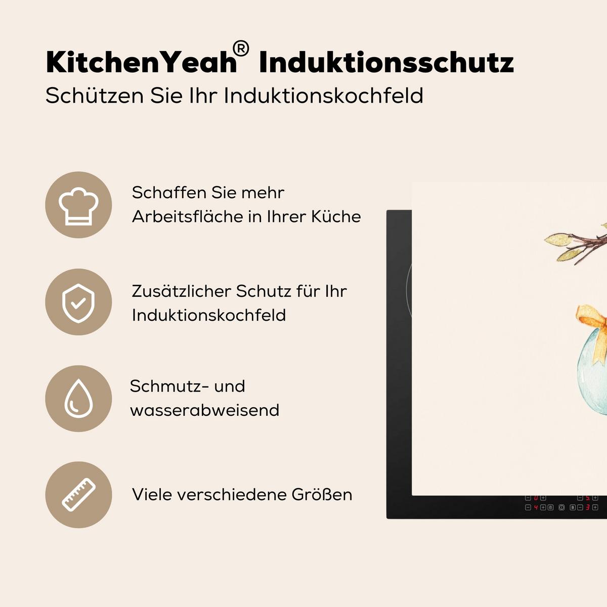 HERDABDECKPLATTE Osterkuchen - Schleife - Eier Ceranfeldabdeckung 90x52 cm - Creme, Kunststoff (90/52/0.2cm) - MuchoWow