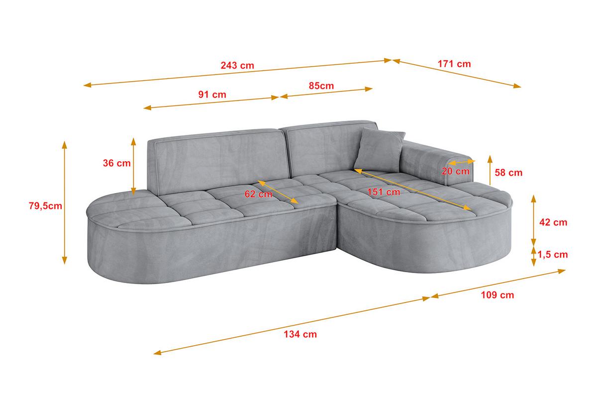 ECKSOFA Ottomane Rechts TARO-L1 - 243x171x79,5 cm Hellgrau - Grau, Holzwerkstoff/Textil (243/171cm) - ALTDECOR