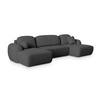WOHNLANDSCHAFT SAVONA N Grau Boucle-Stoff mit Schlaffunktion - Schwarz/Grau, Holz/Kunststoff (320/90/148cm) - MASSENO