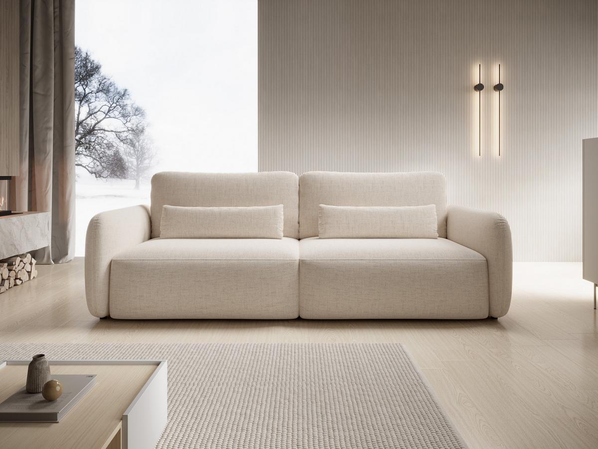 BETTSOFA ATTO Creme Chenille-Stoff mit Schlaffunktion - Creme, Textil (103/87/238cm) - MASSENO