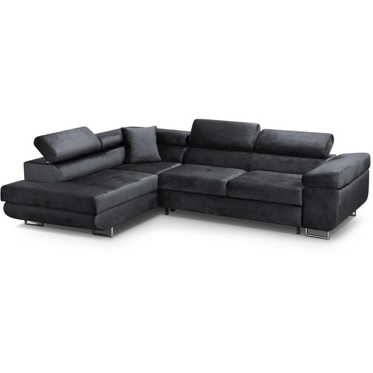 ECKSCHLAFSOFA Vild verstellbaren Kopfstützen, Schwarz, links - Chromfarben/Schwarz, Textil (275/203cm) - Beautysofa