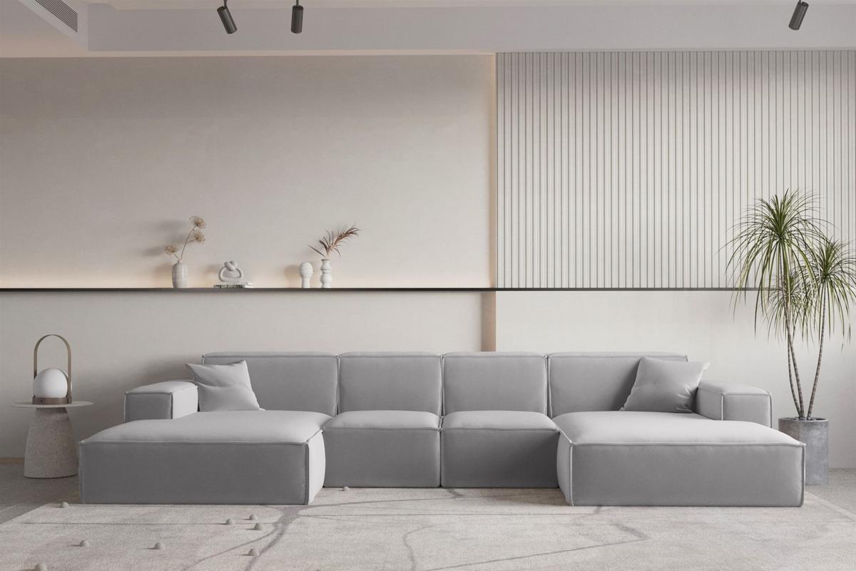WOHNLANDSCHAFT Celes Premium Xs Opera - Hellgrau, Holzwerkstoff/Textil (342/73/165cm) - Fun Möbel