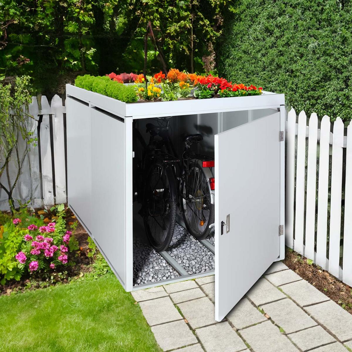 2ER-FAHRRADGARAGE PFLANZKASTEN L56B Hellgrau - Hellgrau, Metall (113/123/208cm) - MCW