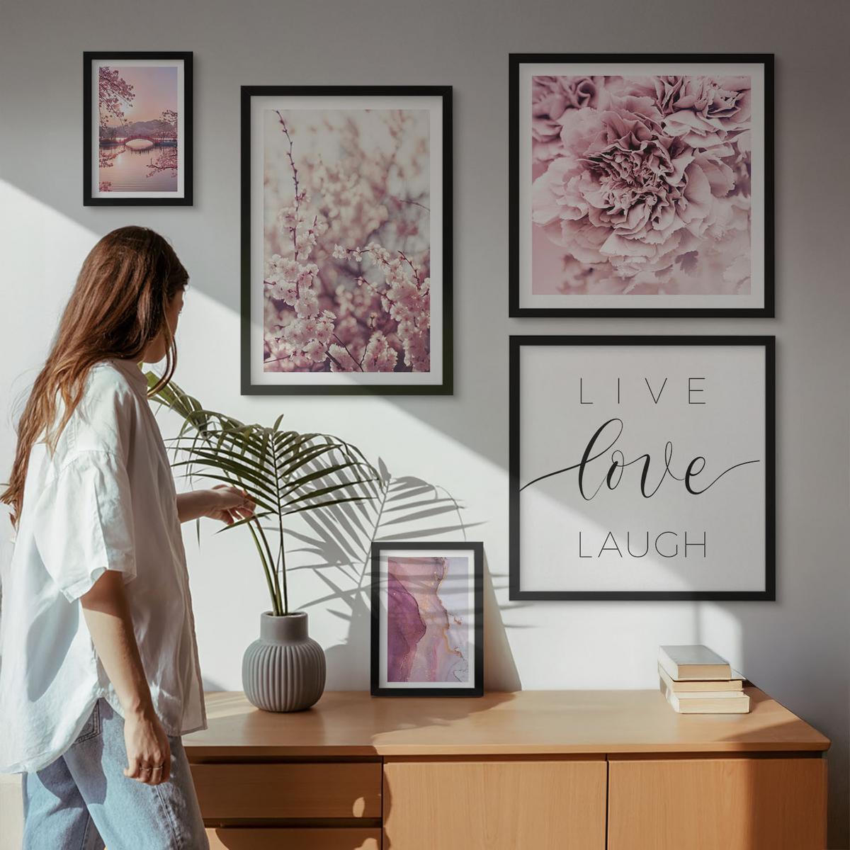 BILDER SET 5er Set - 50x50 cm & 20x30 cm & 40x60 cm Schwarzer Rahmen - Italienische Sonnenuntergänge - Schwarz, Kunststoff (40/60cm) - TULUP