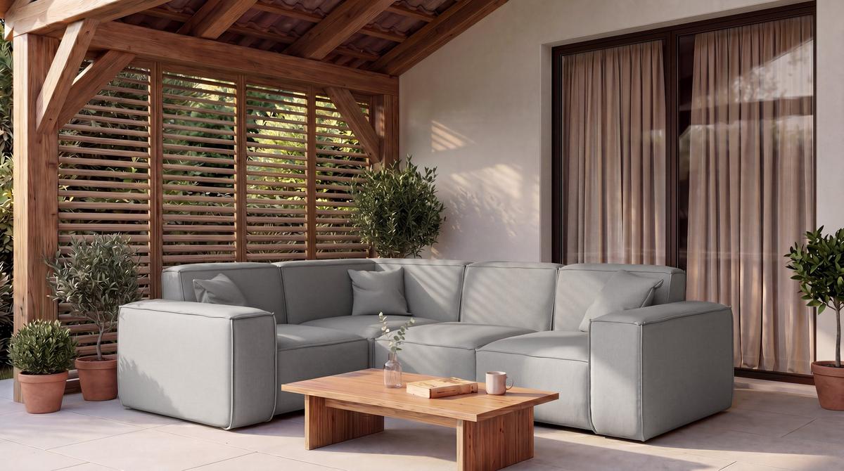 GARTENECKSOFA Lorento Outdoor in L-Form, Universell, Hellgrau Kunstleder 251/73/186 cm - Hellgrau, Textil (251/73/186cm) - WFL GROUP