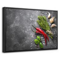 LEINWAND Bilder mit Rahmen - Pfeffer - Kräuter - Gewürze - Beton - 30x20 - Dunkelgrau, Textil (30/20cm) - MuchoWow