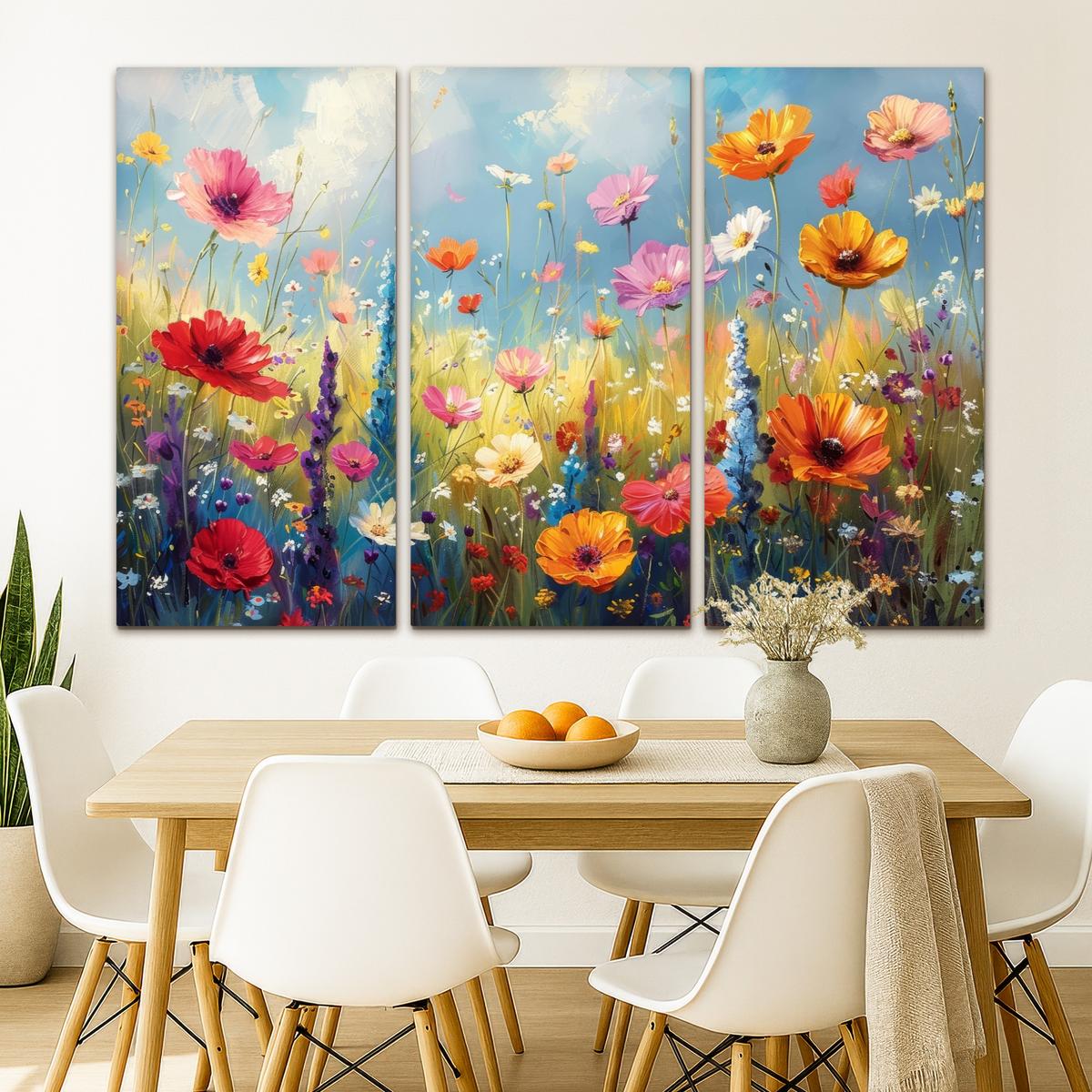LEINWANDBILD 3er Set Blumen - Frühling - Farbenfroh - Sommerlich 180x120 cm - Orange, Textil (180/120cm) - MuchoWow