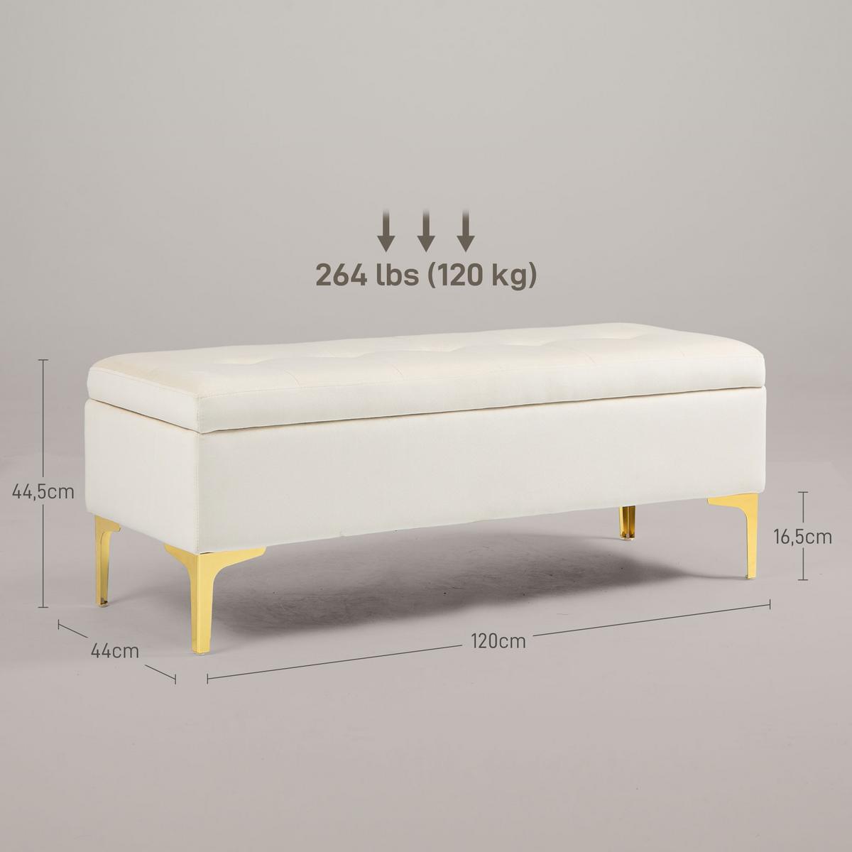 TRUHENBANK Metallbeine, für Wohnzimmer - Beige/Goldfarben, Kunststoff/Textil (44/44.5/120cm) - HOMCOM