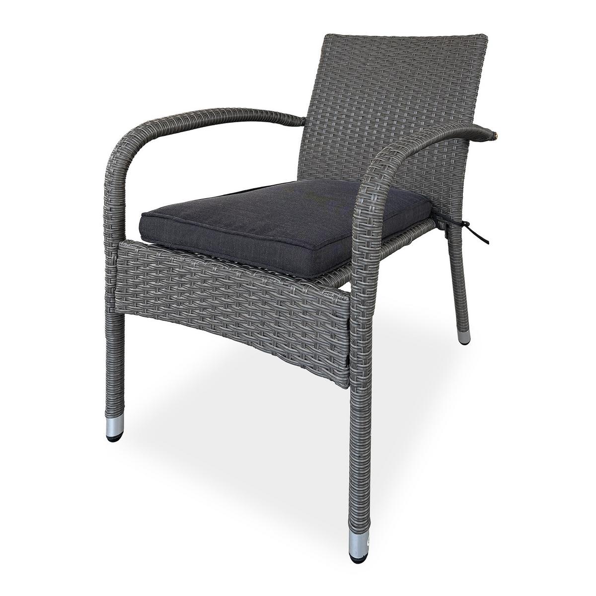 GARTENSET Montero Sofa, 2 Sessel und Tisch mit gehärtetem Glas, Metall+Technorattan - Dunkelgrau/Grau, Metall - Beautysofa