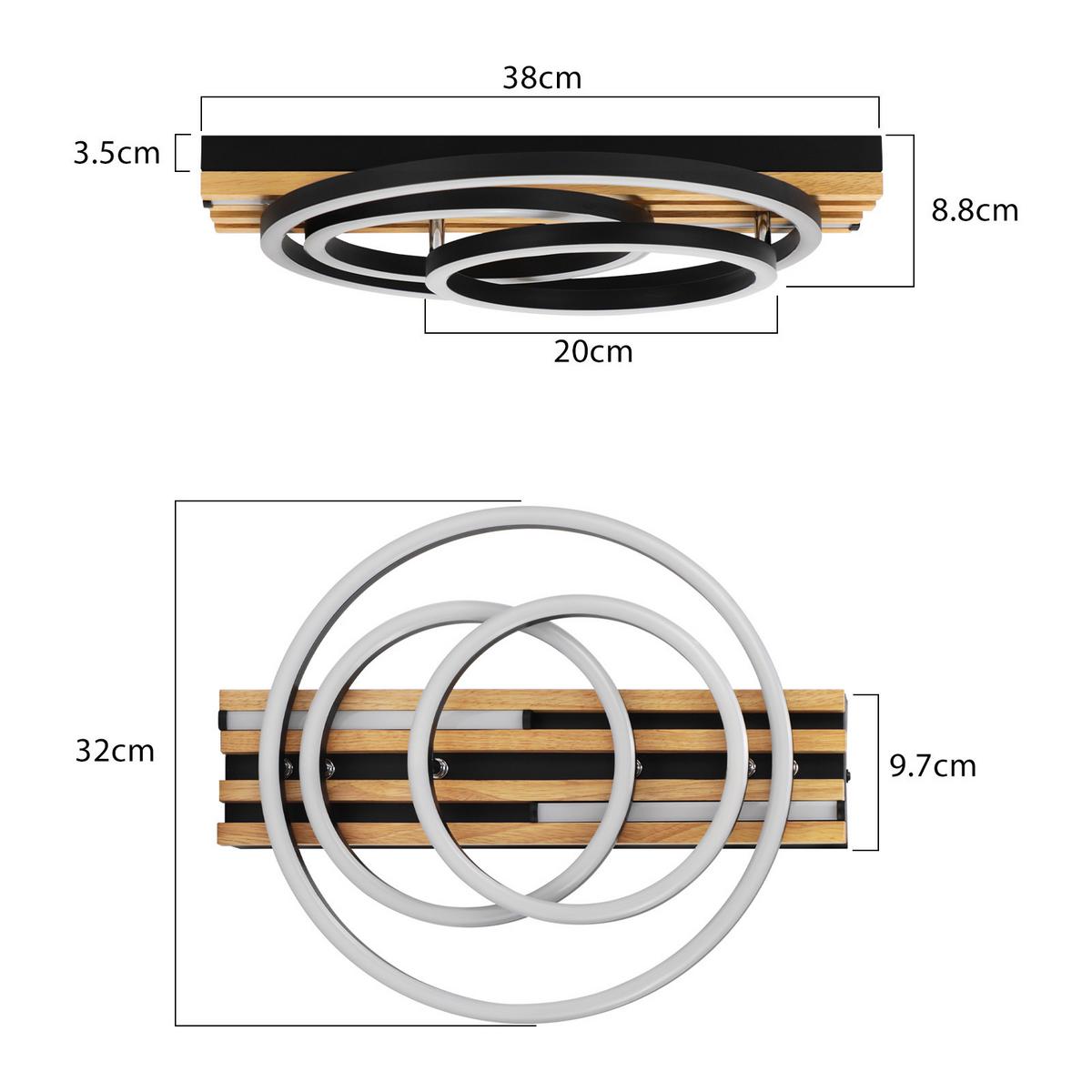 LED DECKENLEUCHTE Iklenli 38/32/8.8 cm - Schwarz, Holz/Metall (38/32/8.8cm) - ZMH