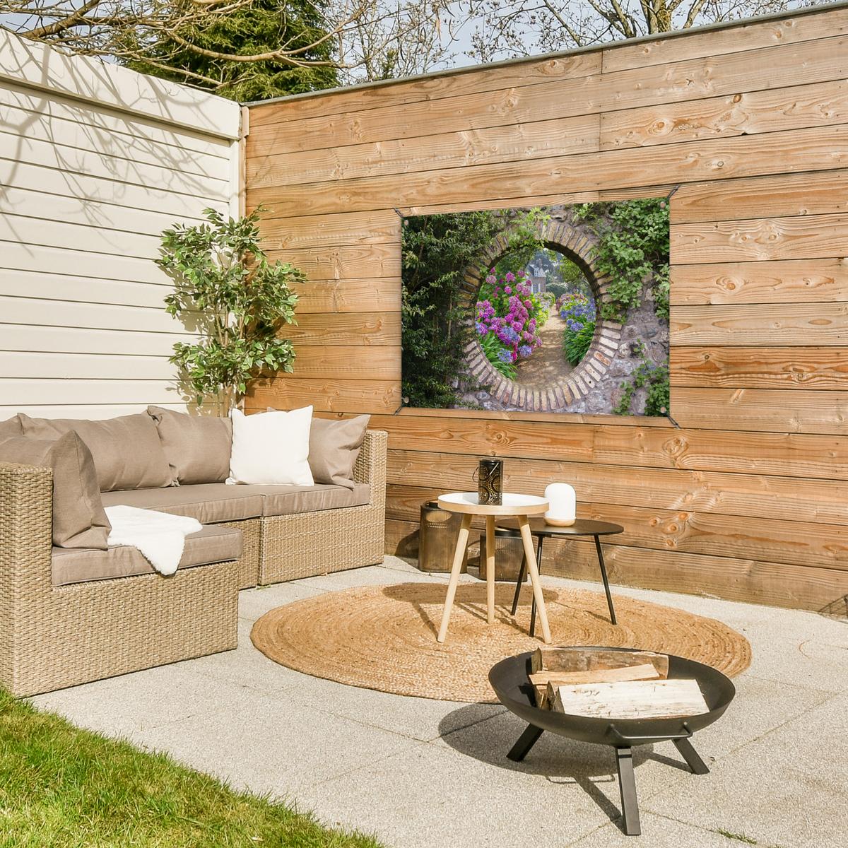 GARTENPOSTER Transparent - Blumen - Hortensie - Sommer Gartendeko 90x60 cm - Graubraun, Kunststoff (90/60/0.2cm) - OnlyWow