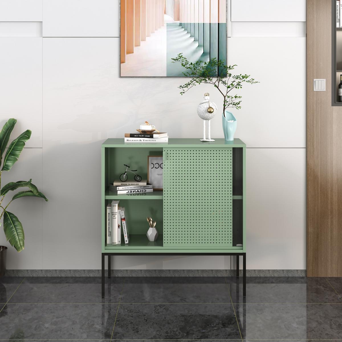 SIDEBOARD Eidsvoll - Schwarz/Grün, Metall (80/85/45cm) - [en.casa]