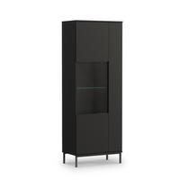 VITRINE Queba 2T Schwarz 70/190/41 cm – schwarze Standvitrine modern - Schwarz, Holzwerkstoff (70/190/41cm) - AX Living