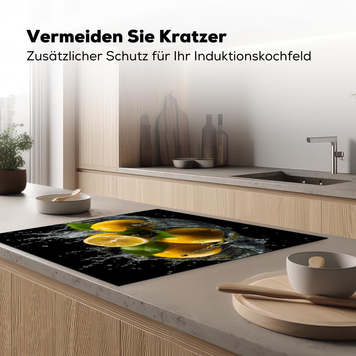 HERDABDECKPLATTE Zitrone - Obst - Gelb - Schwarz Induktionsmatte 78x78 cm - Gelb, Kunststoff (78/78/0.2cm) - MuchoWow