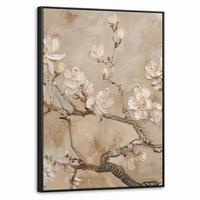 LEINWAND Bilder mit Rahmen - Blumen - Modern - Beige - Weiß - Blüte - 70x100 - Beige, Textil (70/100cm) - MuchoWow
