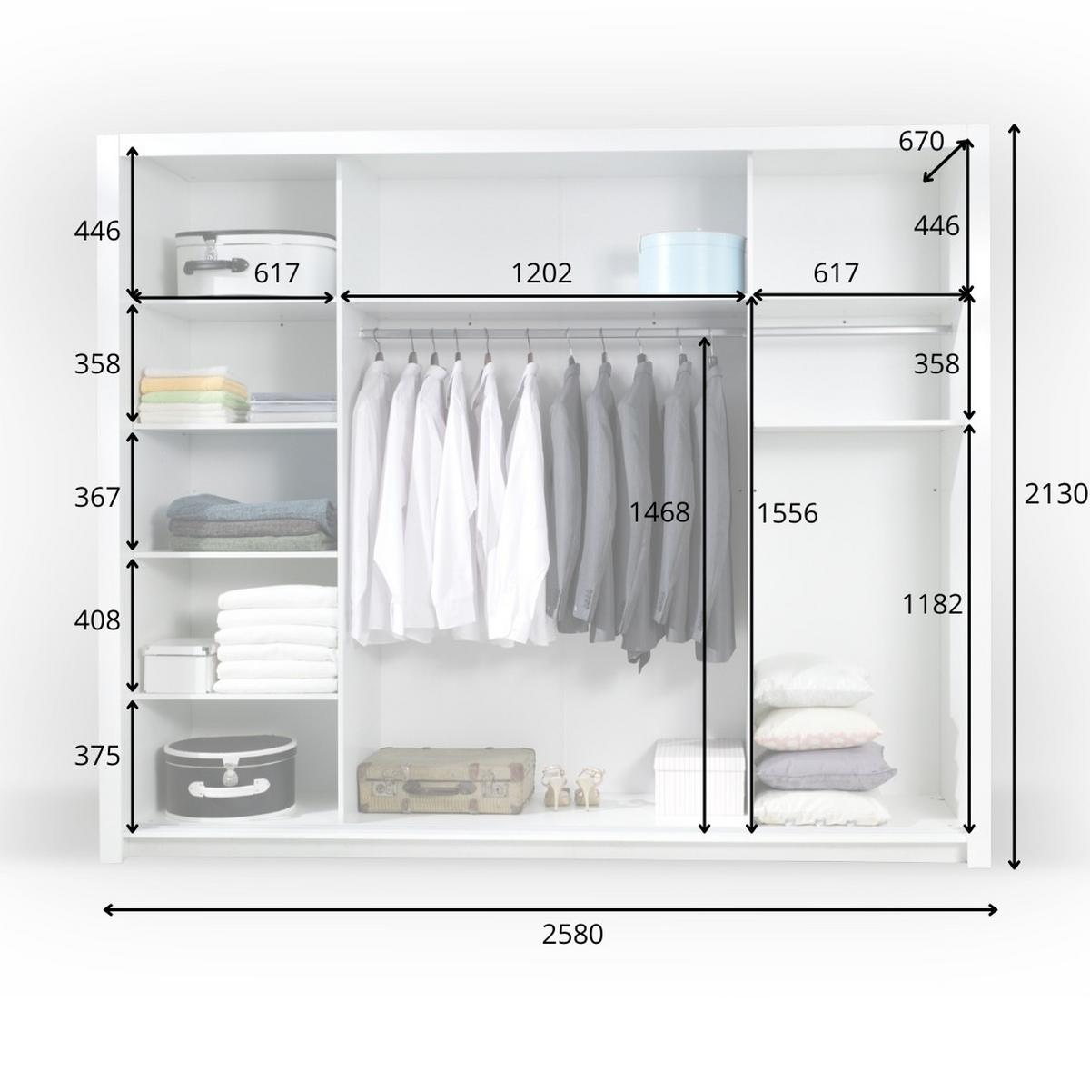 SCHWEBETÜRENSCHRANK ELDRI 258/212,5/67cm 3-türig mit Spiegel Weiß - Weiß, Holzwerkstoff (258/212.5/67cm) - MASSENO