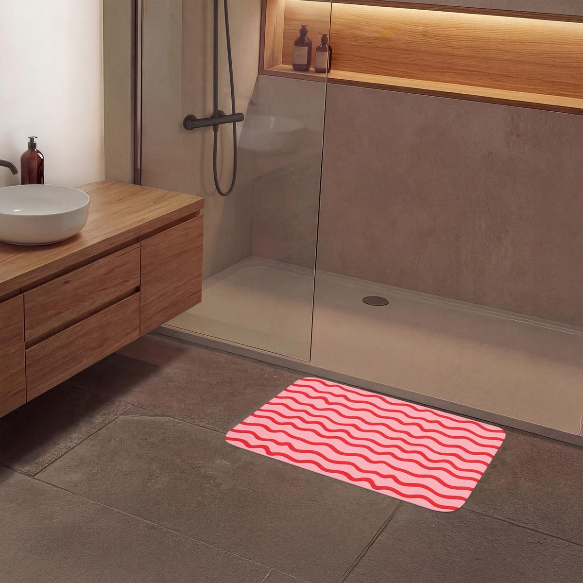 BADEMATTE Verspielt - Muster - Rot 80x50 cm - Rosa, Textil (80/50cm) - OnlyWow