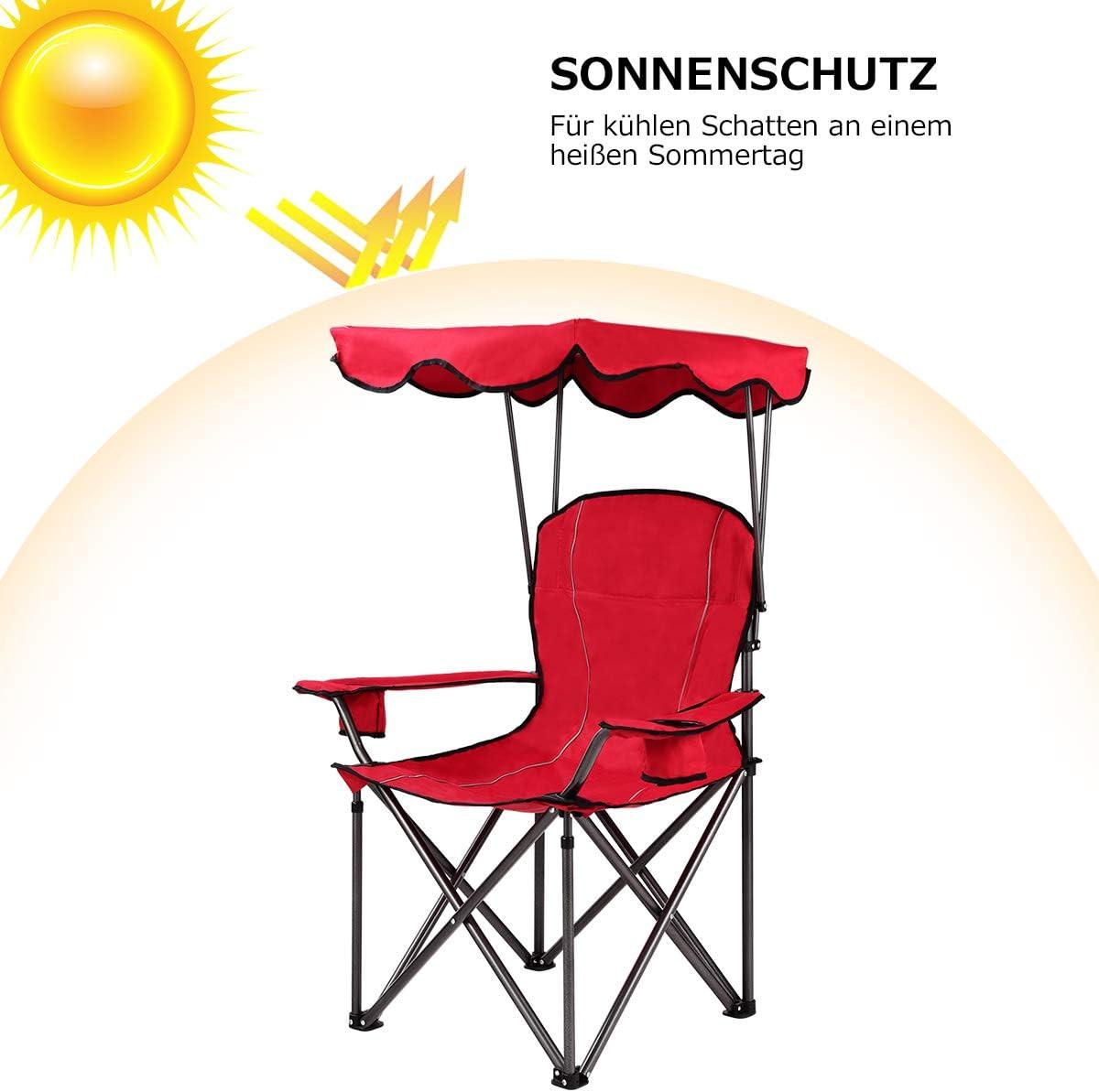 CAMPINGSTUHL mit Sonnendach Rot - Rot, Metall (97/130/68cm) - COSTWAY