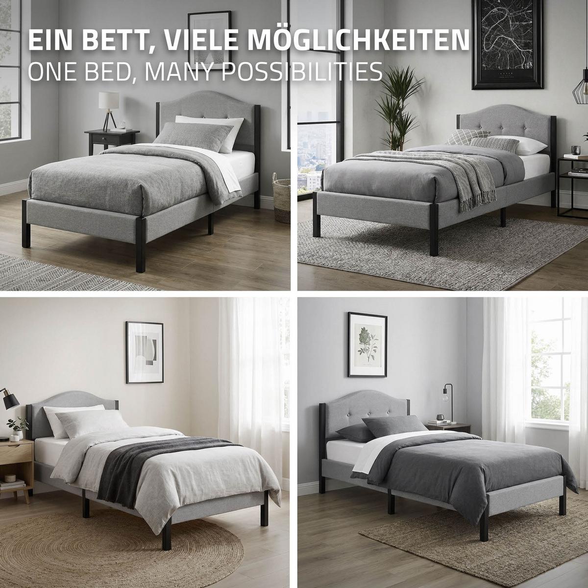 POLSTERBETT 90x200 cm Grau mit Lattenrost und Leinenstoff - Grau, Holzwerkstoff/Textil (90/200cm) - ML-DESIGN