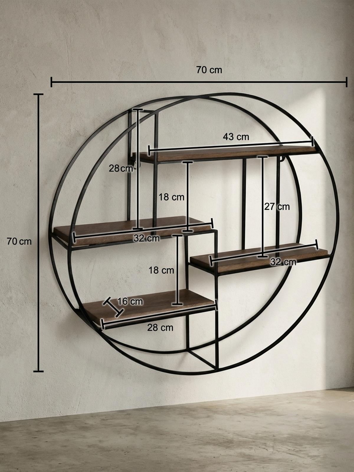 WANDREGAL Mango Massivholz Metall Industrial Stil 70x70x18 cm Rund - Schwarz/Braun, Holz/Metall (70/70/18cm) - KADIMA DESIGN