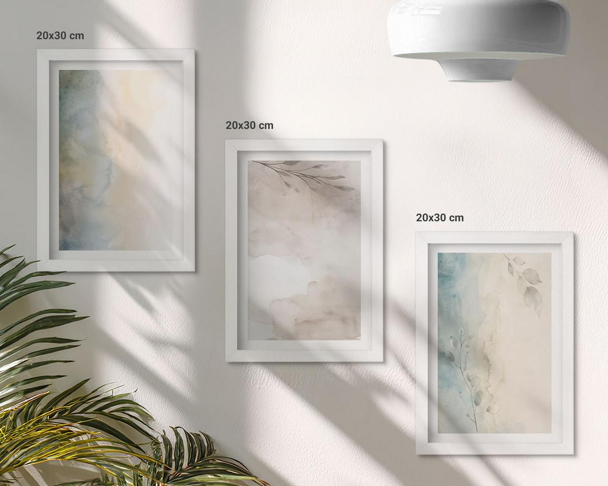 BILDER SET 3er Set - 20x30 cm Weißer Rahmen - Zarte Aquarellkartons - Weiß, Kunststoff (20/30cm) - TULUP