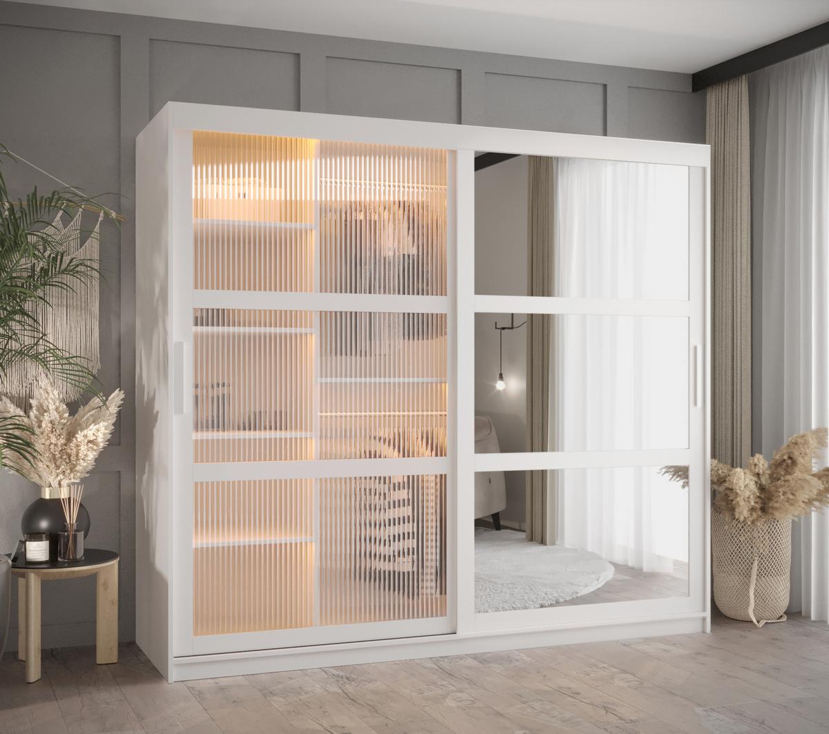 SCHWEBETÜRENSCHRANK 200/200/62 2-türig - Silberfarben/Weiß, Holz/Kunststoff (200/200/62cm) - Abiks Möbel