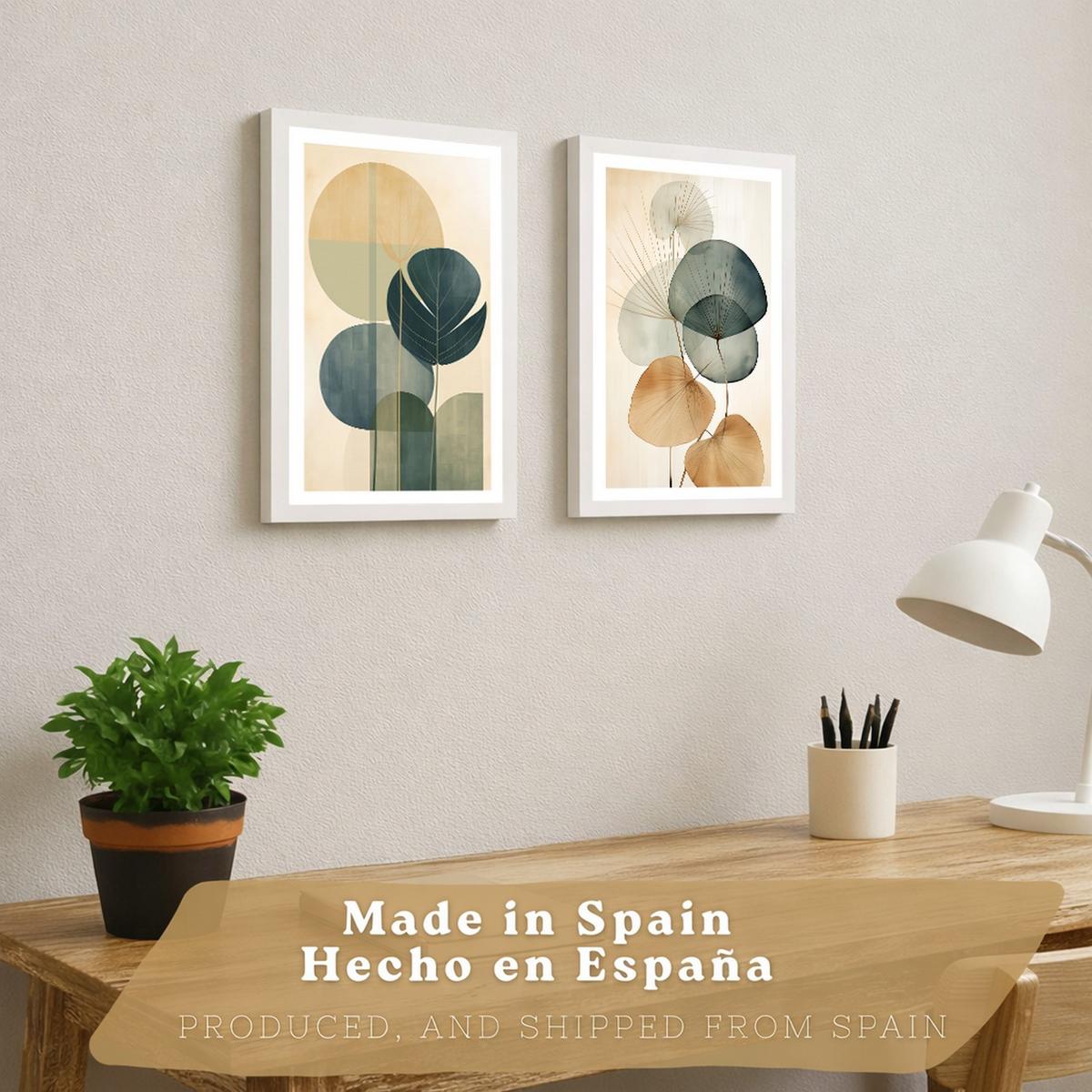 POSTER 2er Bilder-Set Wandbilder Geometrische Blumen modern Wohnzimmer Deko, Schlafzimmer, Küche, Badezimmer Weißer Rahmen A3 - Weiß, Papier (29.7/1/42cm) - Nacnic