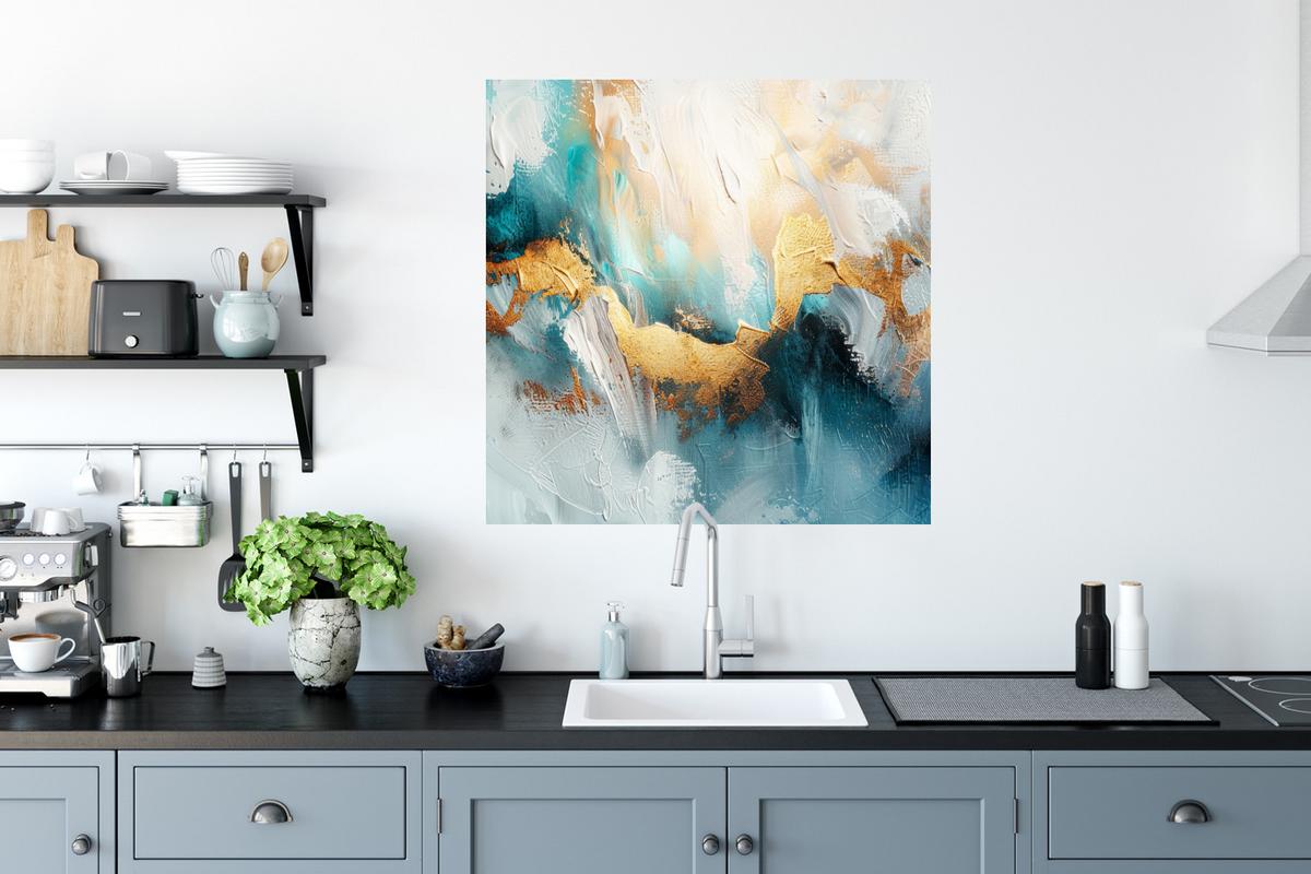 WANDTATTOO Abstrakt - Kunst - Gold - Blau Wanddeko 50x50 cm - Petrol, Kunststoff (50/50/0.1cm) - MuchoWow