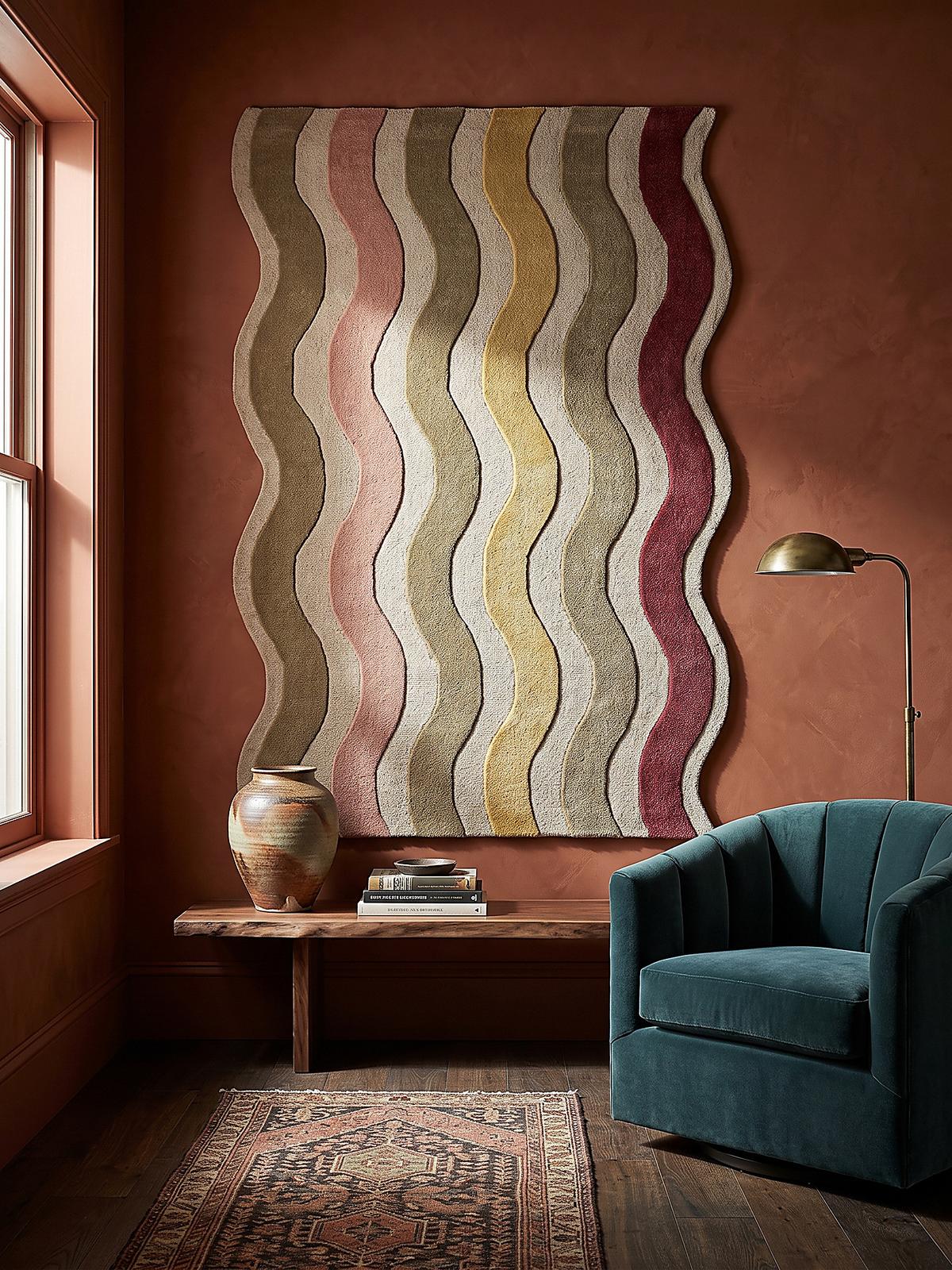 WOLLTEPPICH handgetuftet MONNOW, Wellenstreifen, Natur-Rot, 140 x 200 cm - Beige, Textil (140/200cm) - KADIMA DESIGN