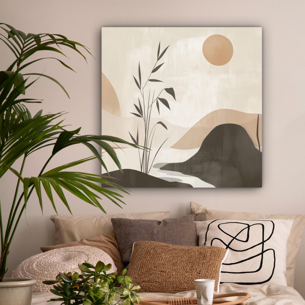 LEINWANDBILD Japandi - Landschaft - Beige Deko Groß 90x90 cm - Cognac, Textil (90/90cm) - MuchoWow