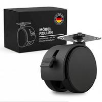 MÖBELROLLEN 40 mm 4er Set mit Bremse - Schwarz, Kunststoff (4/6/8cm) - K-Möbel