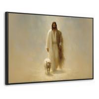 LEINWAND Bilder mit Rahmen - Schaf - Jesus - Pinselstriche - Abstrakt - 120x80 - Beige, Textil (120/80cm) - MuchoWow