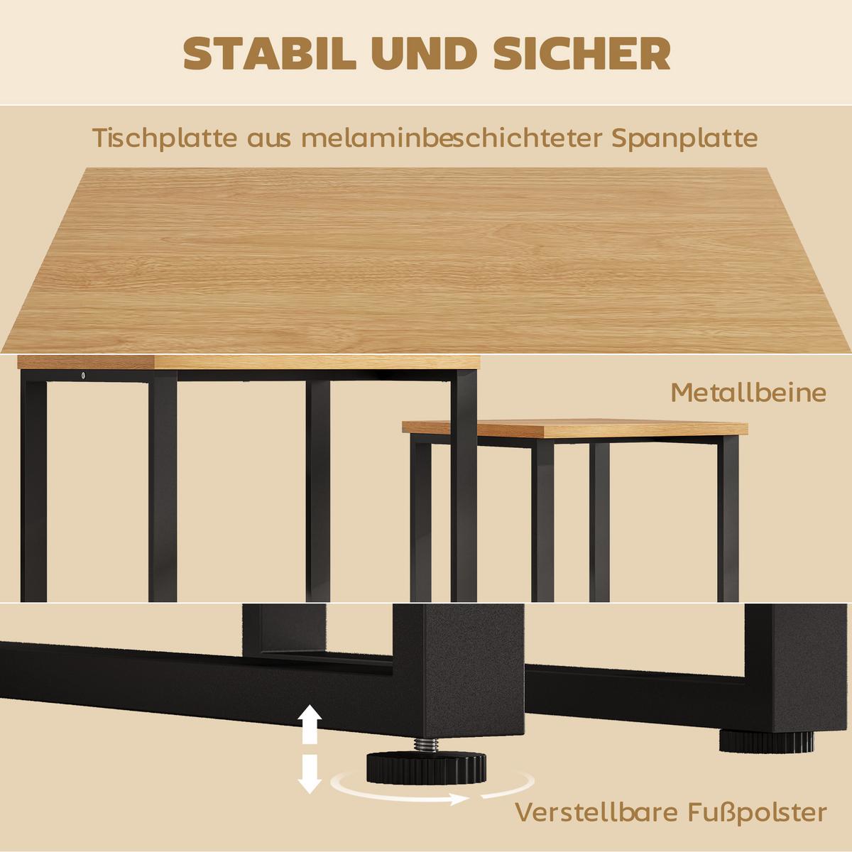 COUCHTISCH 2er Set Spanplatte Metall Naturholz - Schwarz/Naturfarben, Holzwerkstoff/Metall (60/50/60cm) - HOMCOM