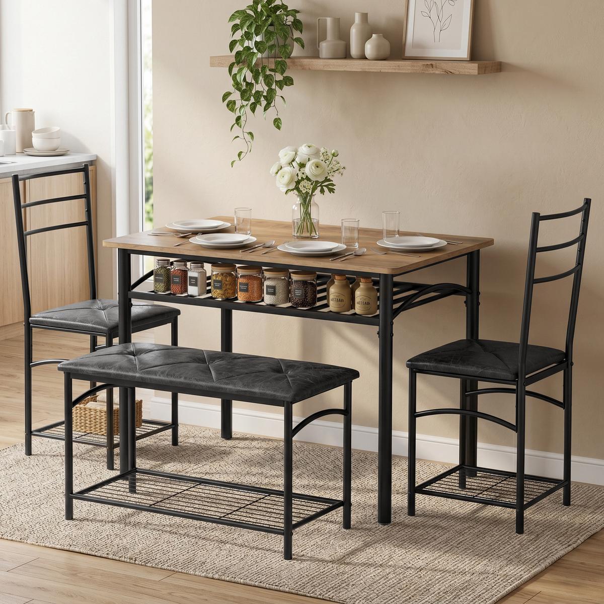 ESSGRUPPE 4er Set Metall MDF Rustikal-Braun - Schwarz/Braun, Holzwerkstoff/Kunststoff (60/76.3/100cm) - HOMCOM