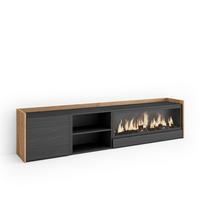 LOWBOARD, Schwarz und Eiche, 212/35/50cm, Kamin mit Feuereffekt XXL - Schwarz, Holzwerkstoff (212/50/35cm) - Skraut Home
