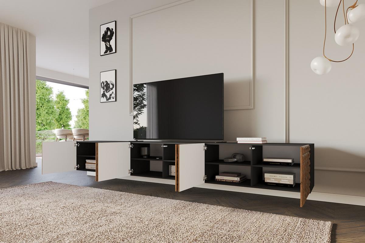 LOWBOARD VIRA-W 3x100x40x40 cm - Schwarz / Katania - Eiche Wotan, Holzwerkstoff (300/40/40cm) - ALTDECOR
