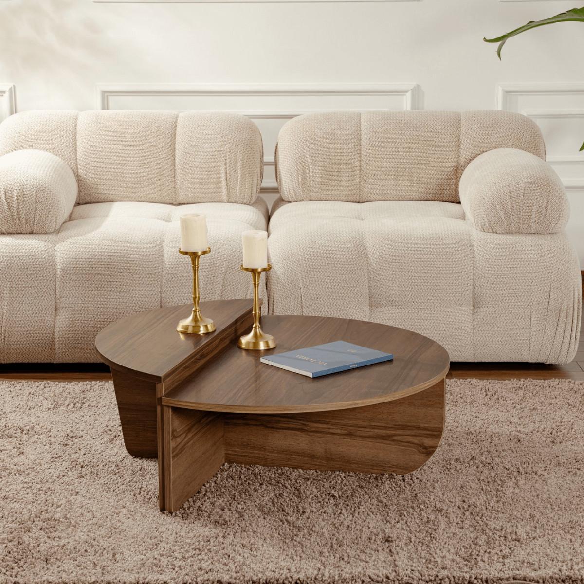 COUCHTISCH (2er-Set) orion 90/90/35 cm - Nussbaumfarben, Holzwerkstoff (9.5/90/35cm) - Calicosy