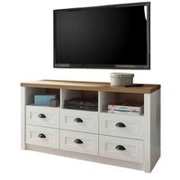 TV-LOWBOARD weiß Pinie, Eiche hell Landhaus, TV Unterteil mit Komforthöhe - Eichefarben/Weiß, Holzwerkstoff/Metall (130/68/43cm) - Furn.Design