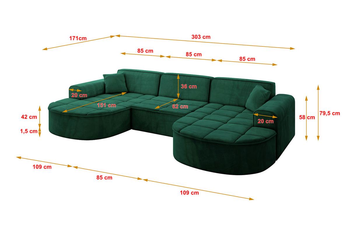 WOHNLANDSCHAFT TARO-U1 - 303x171x79,5 cm Grün - Grün, Holzwerkstoff/Textil (303/79.5/171cm) - ALTDECOR