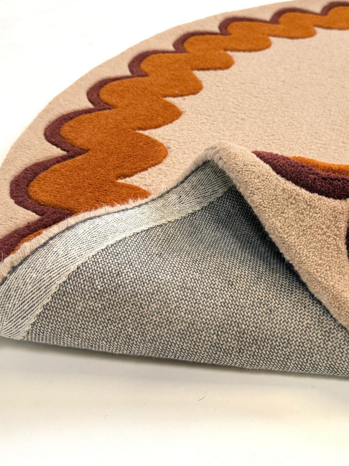 WOLLTEPPICH handgetuftet WAVENEY, Zickzack-Wellenbordüre, Orange, Ø 160 cm - Orange, Textil (160/160cm) - KADIMA DESIGN