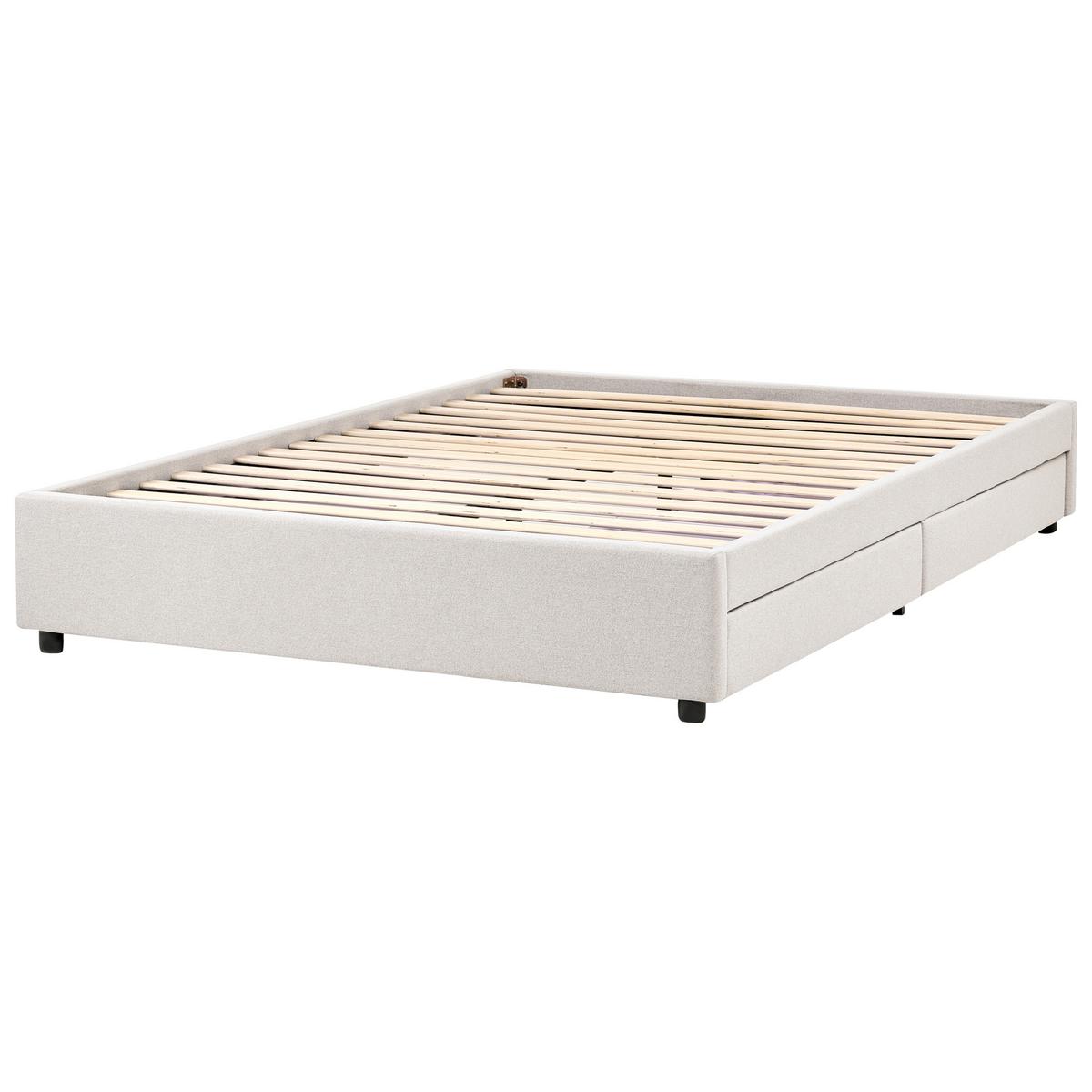 BETT mit Schubladen ohne Kopfteil 160/200 cm Stoff Hellbeige Prades - Beige, Textil (160/200cm) - Beliani