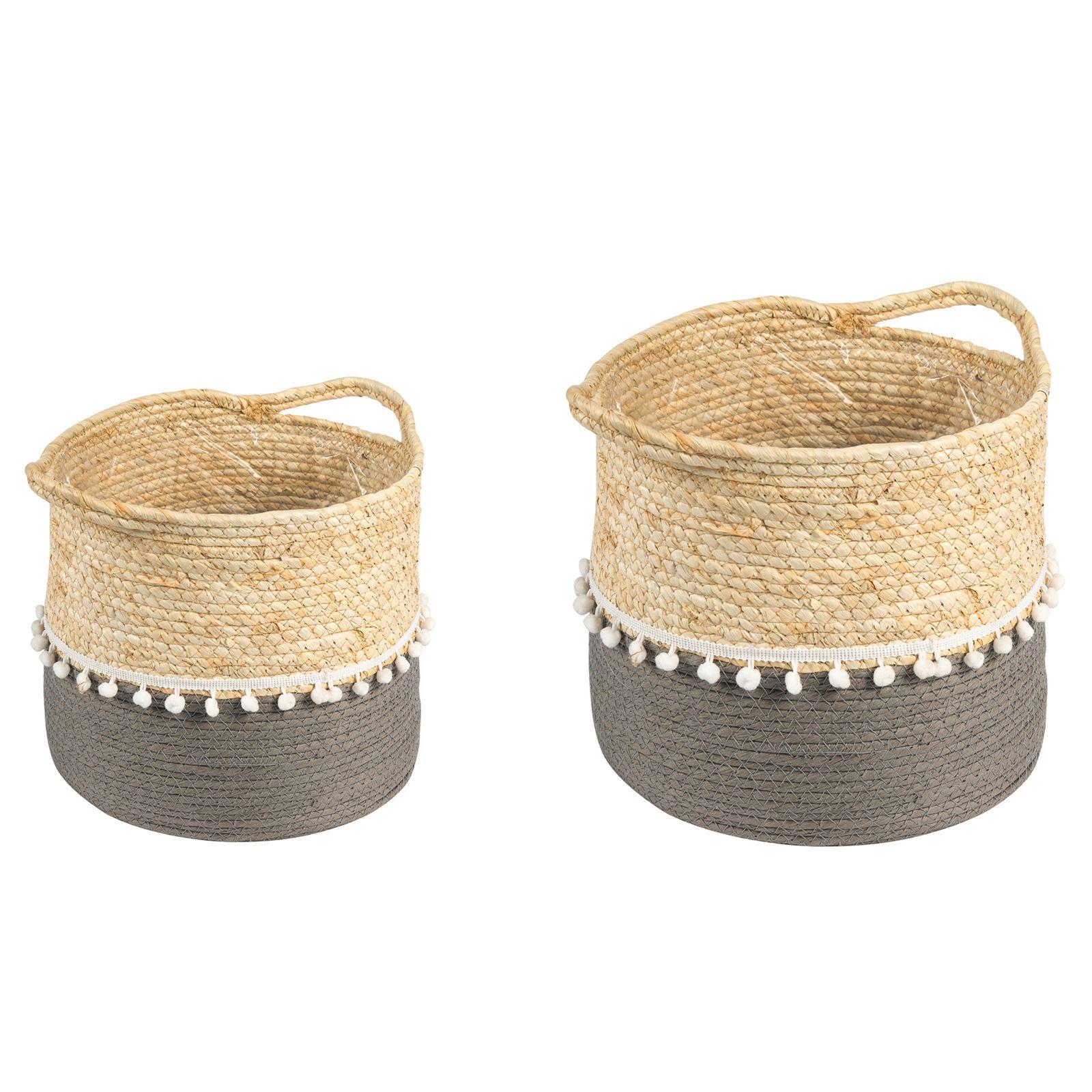 PFLANZKORB YUMI 2er Set grau, natur, weiß - Grau, Kunststoff (32/39cm) - IDIMEX