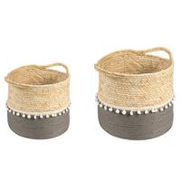 PFLANZKORB YUMI 2er Set grau, natur, weiß - Grau, Kunststoff (32/39cm) - IDIMEX