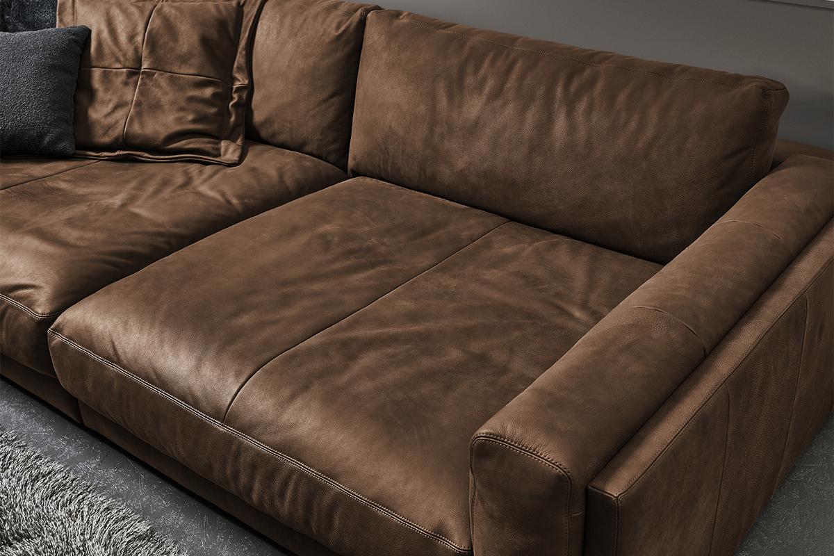 BIG SOFA RAINA Braun Leder - Schwarz/Braun, Leder/Kunststoff (294/85/150cm) - KAWOLA