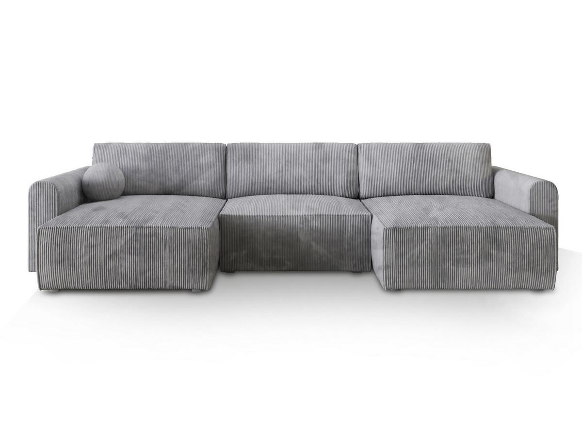 WOHNLANDSCHAFT FENTO P Hellgrau Kordstoff mit Schlaffunktion - Hellgrau/Grau, Holz/Kunststoff (347/90/148cm) - MASSENO