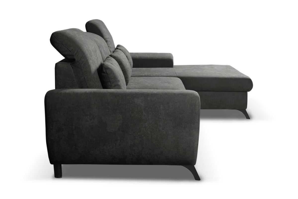 ECKSOFA LUCE R-S Grau Plüsch-Stoff mit Schlaffunktion - Grau, Holz (279/172cm) - MASSENO