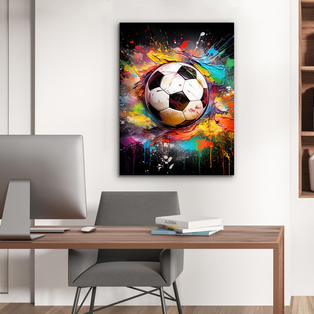 METALLBILD Fußball - Farbe - Farben - Schwarz - Weiß 60x80 cm - Weiß, Metall (60/80cm) - MuchoWow