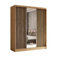 SCHWEBETÜRENSCHRANK LAMELLO 180/216/61 cm 3-türig mit Spiegel Eiche Artisan - Eiche Artisan, Holzwerkstoff (180/216/61cm) - MASSENO