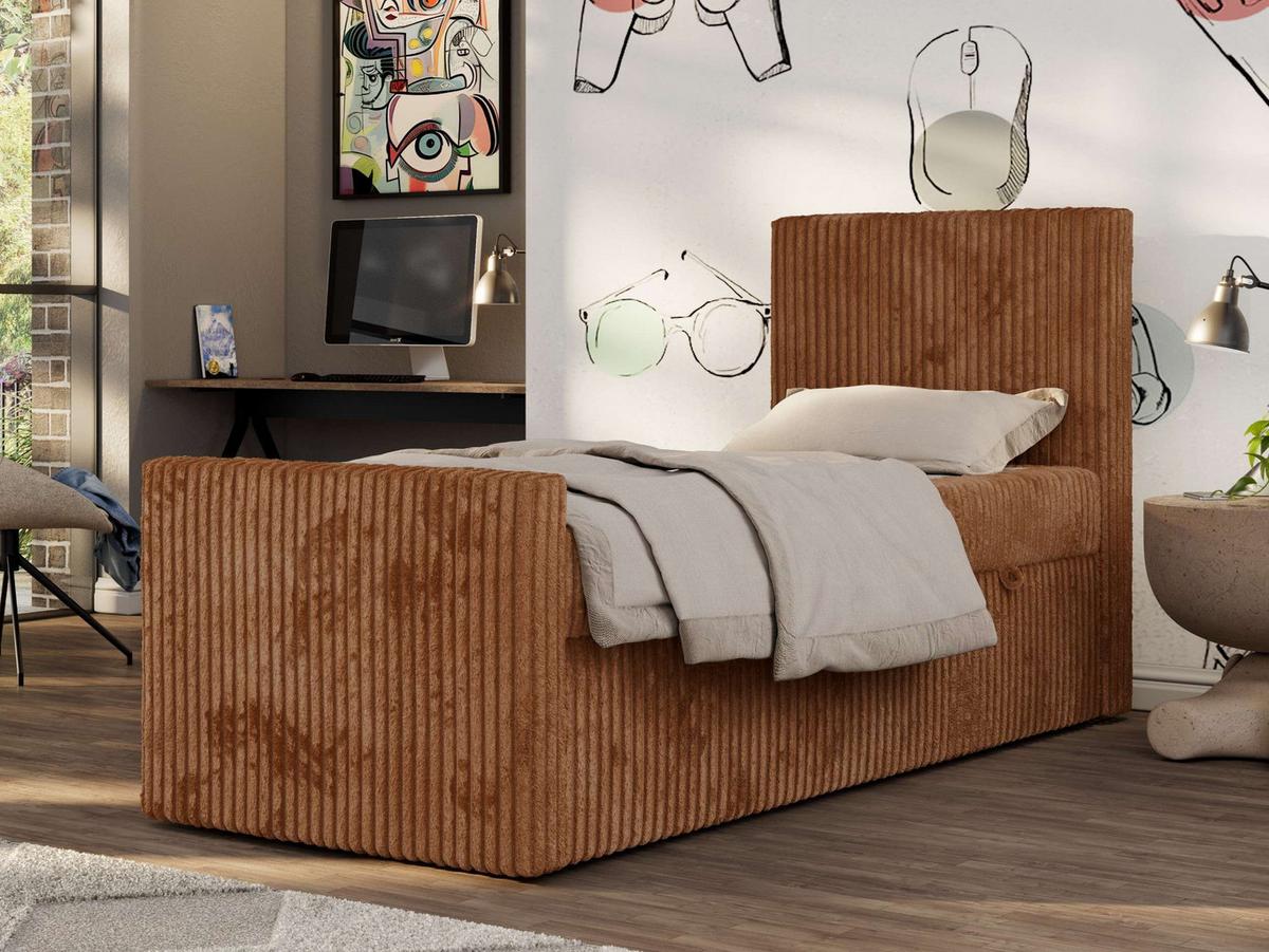 JUGENDBETT TILIO DUO 90/200 - Orange Cord - H3 - Rechts Seite - Orange, Textil (90/200cm) - MKS