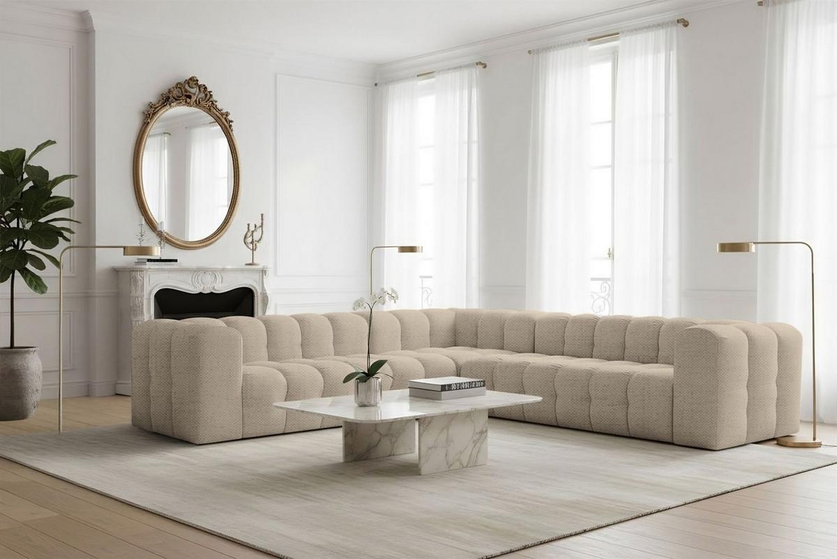 ECKSOFA Solvie In Moly - Beige, Holzwerkstoff/Textil (300/300cm) - Fun Möbel